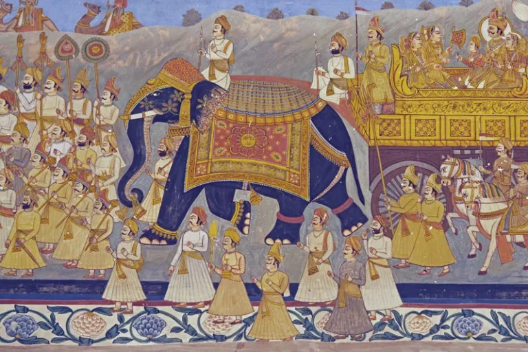 Rajput-procession-fort-mural-Jodhpur-India-Rajasthan